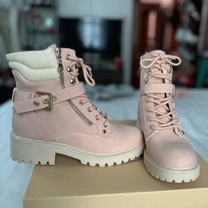 Brand new GBG Los Angeles combat boots pink and cream white